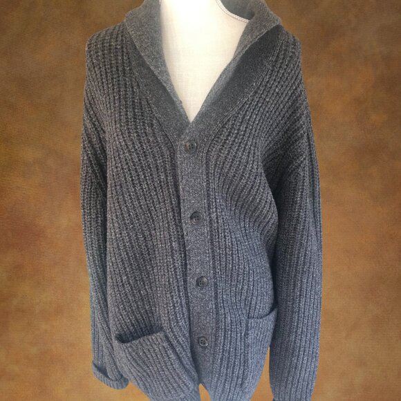 L.L. Bean Lambswool Shawl Collar Cardigan Sweater Men’s L Tall Gray Button Front - Picture 1 of 7